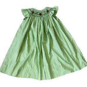 Vintage Smocked Green Strawberry Neckline 3T Dress